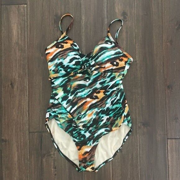One Piece Abstract Cheetah Print Swimsuit (read for measurements) - Picture 1 of 7